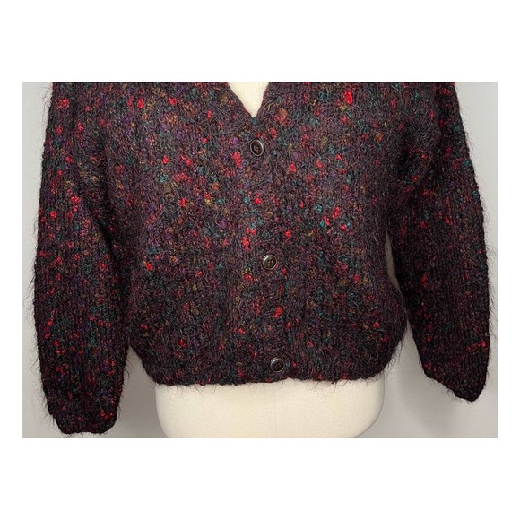 OBR women's dark maroon sweater cardigan mohair blend knit v-neck multicolor M - Picture 8 of 9